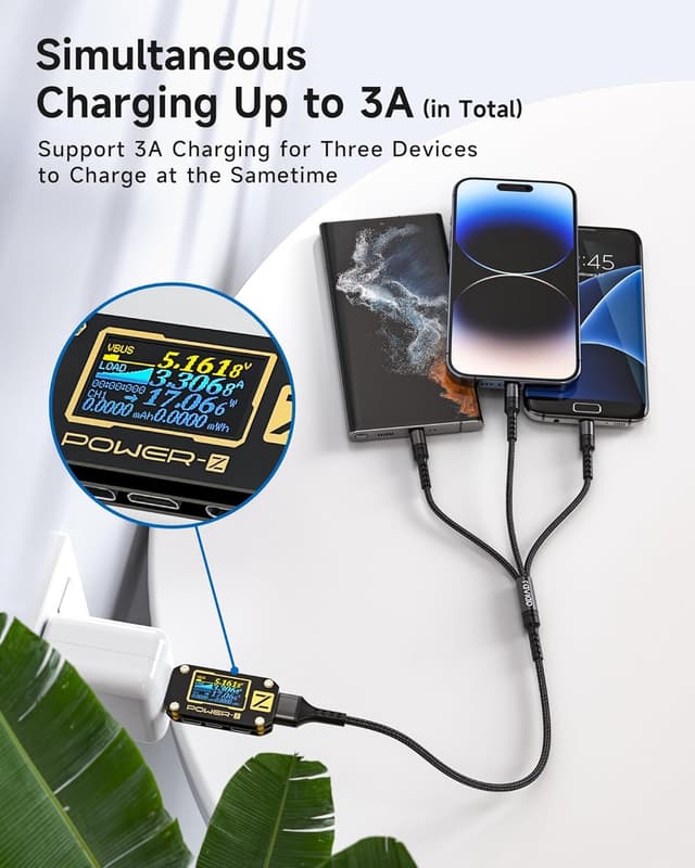 Detalle de RAVIAD Multi USB Kabel 3‑in‑1 (0,5 m) Universal Ladekabel in Schwarz