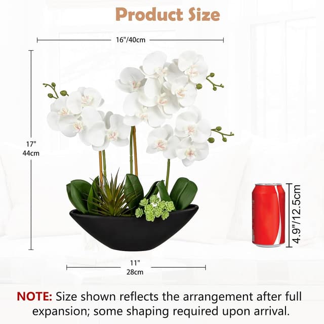 Detalle 2 de Oairse 18" white artificial orchid arrangement in black ceramic pot