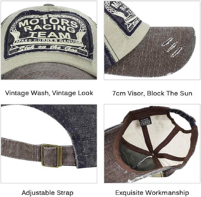 Detalle de Tuopuda Cappellino Baseball Vintage unisex in cotone snapback con stile vissuto