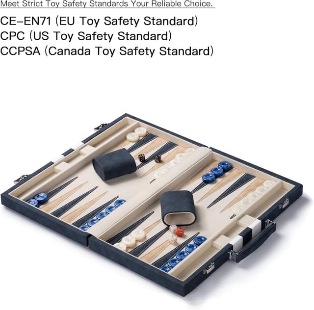 Detalle de Lingle 15-inch Backgammon Set for Adults with Folding Faux Leather Case (Blue)