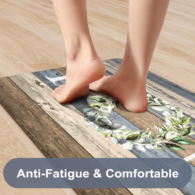 Detalle 2 de KIMODE Cushioned Anti-Fatigue Farmhouse Kitchen Floor Mats (Set of 2) — Blue Memory Foam-Style Non-Slip, Waterproof Runners