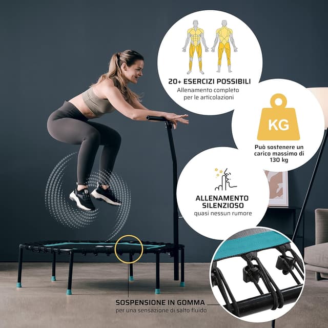 Detalle de SportPlus Trampolino fitness per jumping con sospensioni silenziose, portata fino a 130 kg