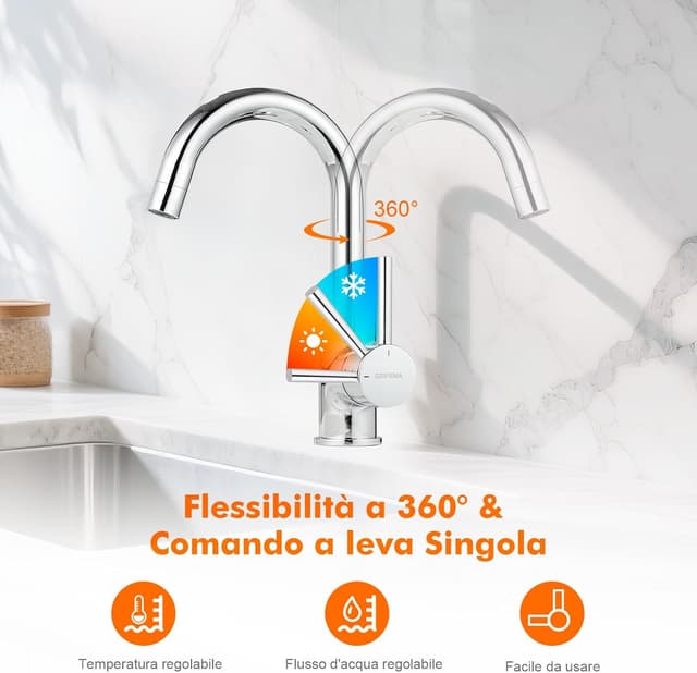 Detalle de GRIFEMA G1002 rubinetto bagno lavabo girevole 360° con attacco acqua calda e fredda