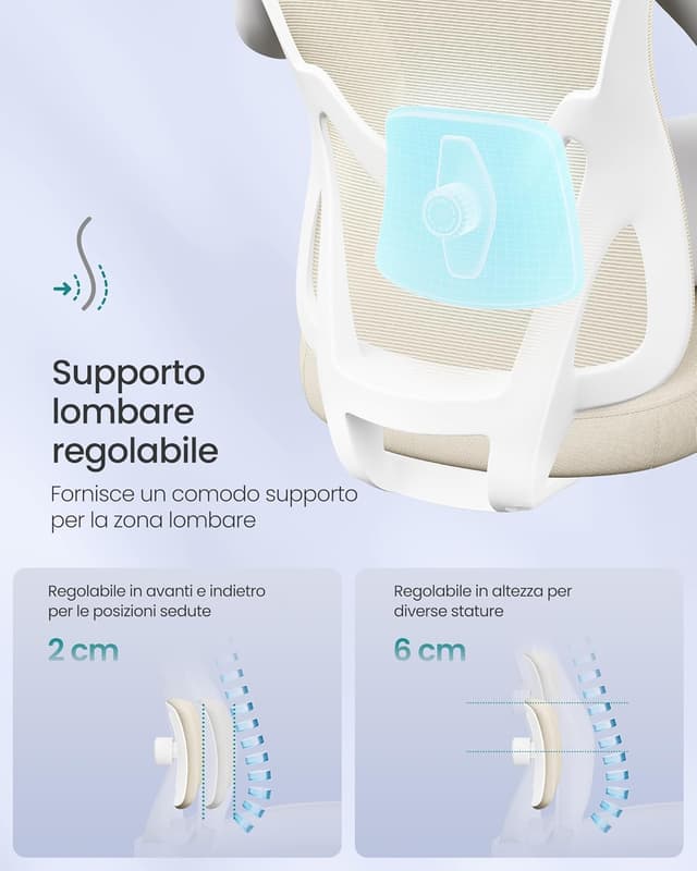 Detalle de SONGMICS OBN066LF01 sedia da ufficio ergonomica con poggiatesta e supporto lombare regolabili