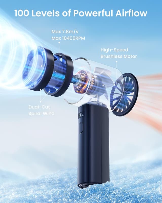 Detalle 2 de Gaiatop Powerful Handheld Fan Rechargeable (Navy Blue) – 100-level turbo portable pocket fan