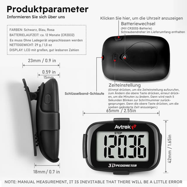 Detalle 1 de AVTREK Präziser 3D-Schrittzähler 1 Jahr