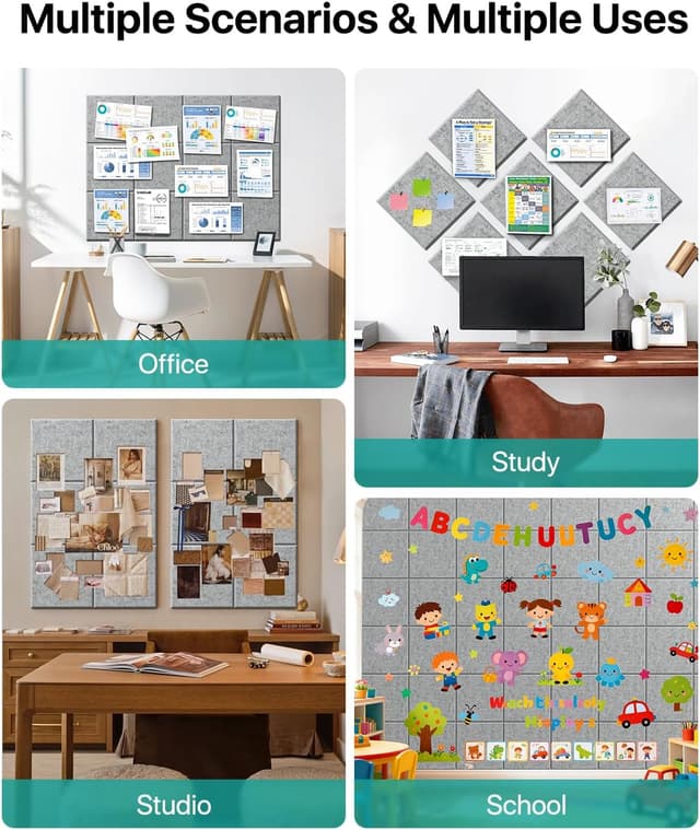 Thumbnail 6 de Soundsbay Large Cork Board Felt Wall Tiles (120x90cm) – Self-Adhesive 12 Pack