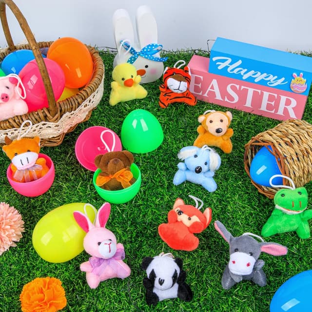Detalle de Sofier Plastic Easter Eggs with Animal Toys (12 pcs) Filled Easter Egg Basket Stuffers