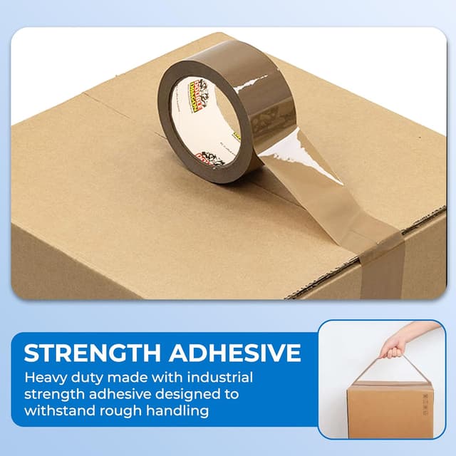 Detalle de Double Dragon Brown Packing Tape – 48mm x 66m (3 Rolls) for Heavy-Duty Parcel Sealing