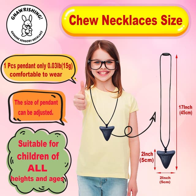 Detalle de GNAWRISHING Chew Necklaces for Sensory Kids (10-pack) – 60A food-grade silicone chew necklace for autism, ADHD and sensory seeking