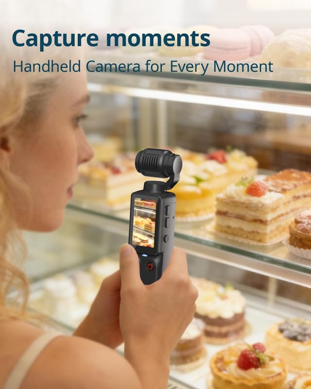 Detalle de W&O Portable 2.5K Vlogging Camera with 180° Rotating Lens and 7-hour battery (32GB card)