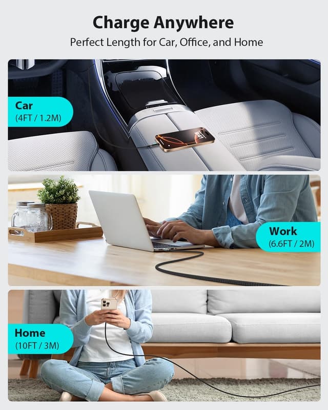 Detalle de SooPii 240W USB‑C auf USB‑C Kabel (3 m) mit LED-Display – PD Schnellladekabel für iPhone, iPad, MacBook & Galaxy (schwarz)