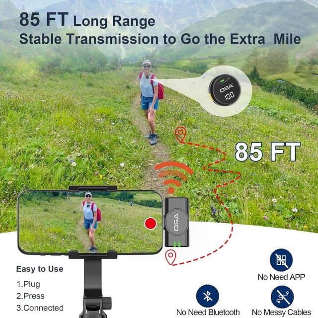 Detalle 2 de OSA Lavalier-Mikrofon für iPhone & Android-Kamera (USB-C/Typ-C) – kabelloses Ansteckmikrofon für Vlog, TikTok