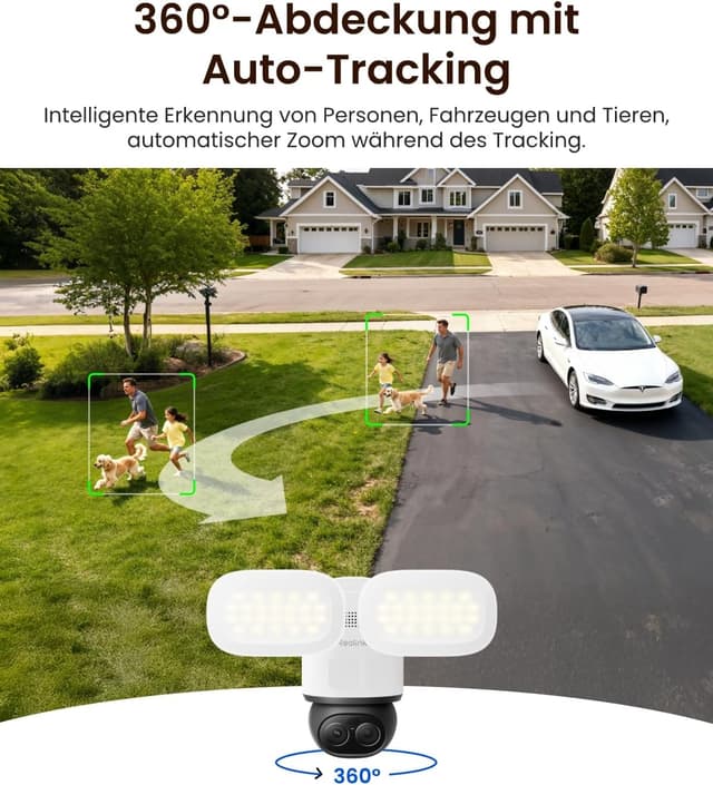 Detalle de Reolink TrackFlex Floodlight WiFi 4K Wi‑Fi 6 PTZ Außenkamera mit 6x Hybridzoom, Auto-Tracking und 3000‑Lumen-Flutlicht