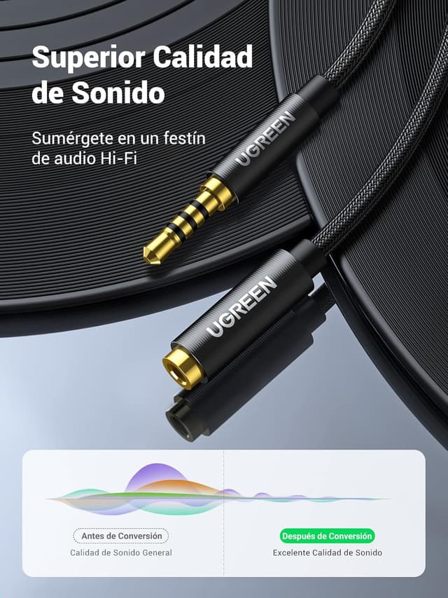 Detalle 2 de UGREEN Alargador Jack 3.5 con micrófono 2m