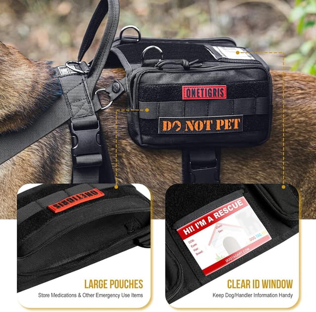 Thumbnail 5 de OneTigris Service Dog Vest Harness with Cape & MOLLE Pouches (Black, M)