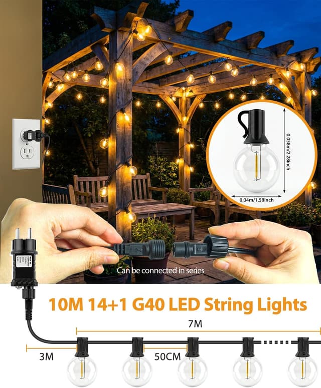 Detalle 2 de btfarm 10 m Lichterkette außen mit Fernbedienung & Timer, dimmbar, warmweiß (IP44)