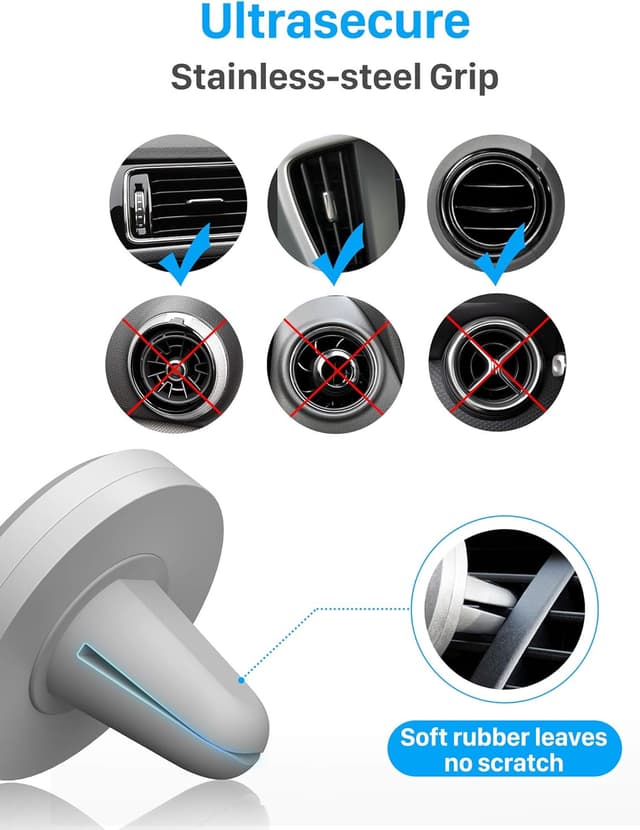 Detalle de YOSH Air Vent Magnetic Car Phone Holder with N50 Magnets and 2 Metal Plates (40mm)