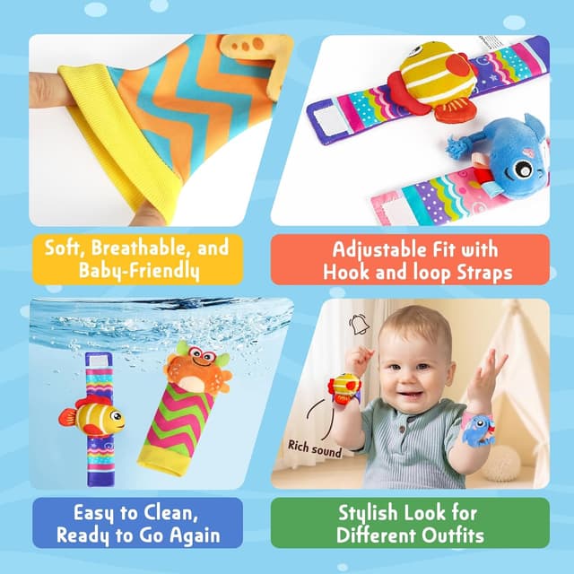 Detalle de Foot Finders Wrist Rattles sensory socks & wrist rattles for babies (newborn–12 months) – marine life