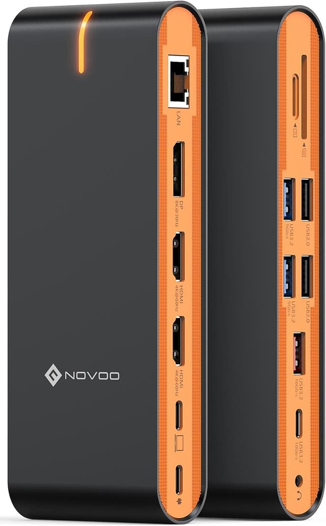 Detalle de NOVOO Station d’accueil USB‑C 15 en 1 8K/4K, triple écran et USB 10 Gbps (PD 100 W) + Ethernet 1000 Mbps