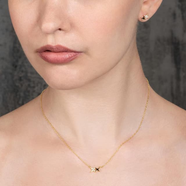 Detalle 2 de namana Piccola collana in Argento 925 placcato oro con ciondolo a stella e zirconi per donna e ragazza