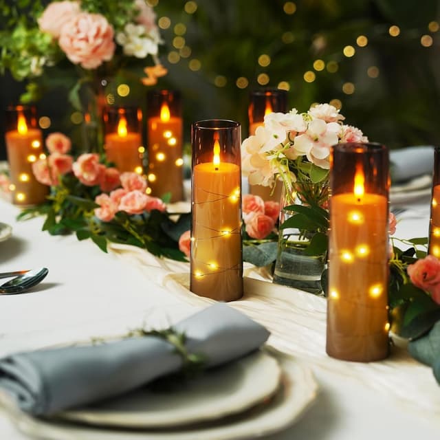 Detalle de Homemory Flickering Flameless Candles with String Lights (Set of 5) with Remote & Timer, Grey acrylic