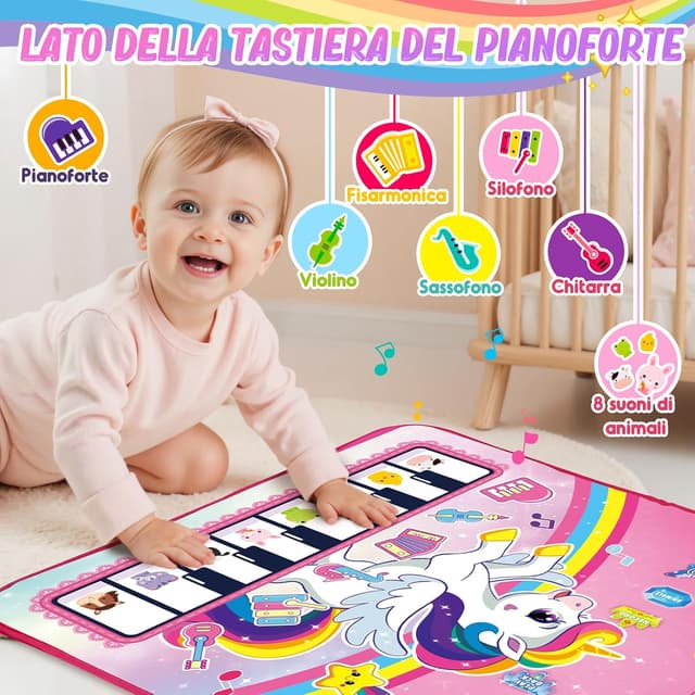 Detalle de Dromlag Giochi Bambina 1 Anno – tappeto musicale 3 in 1 con 6 strumenti, registrazione e unicorno