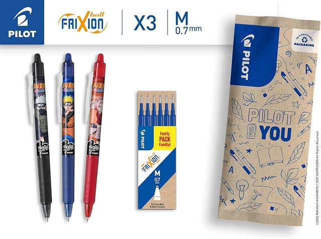 Thumbnail 1 de PILOT FriXion Ball Clicker Naruto Shipudden — 3 uds + 6 recambios ✒️