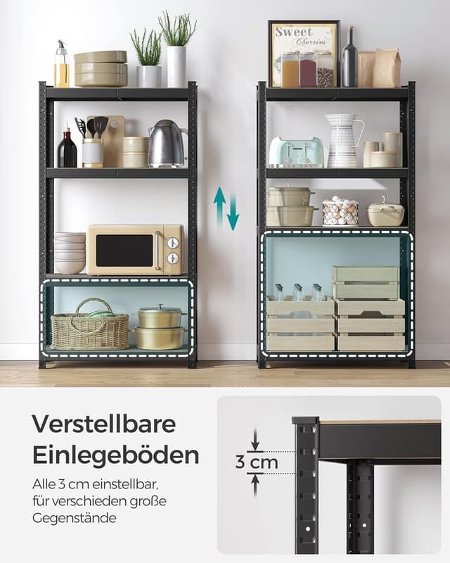 Detalle de SONGMICS Schwerlastregal-Set GLR044B02 (2er Set), 40 × 80 × 160 cm, Stahlgestell, 4 höhenverstellbare Ablagen