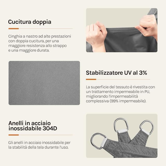 Detalle de WOLTU Vela ombreggiante 5x7 m in PES 160 g/m² idrorepellente grigio