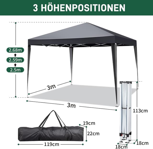 Detalle de TactFire Pavillon 3x3 m – faltbares wasserdichtes Partyzelt mit UV-Schutz 50+ und 4 Seitenteilen (grau)