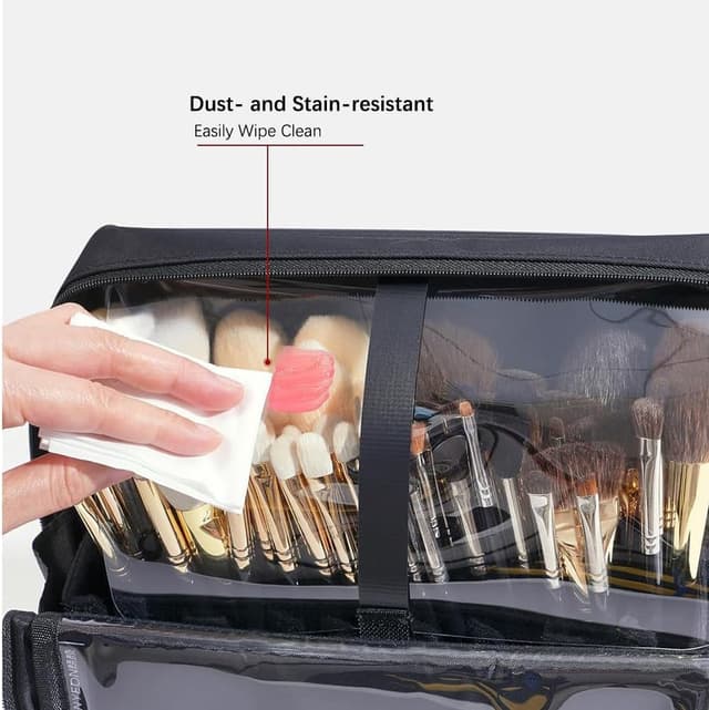 Detalle 2 de STORICANS Makeup Brush Organiser Bag with Stand-up Design and Adjustable Dividers