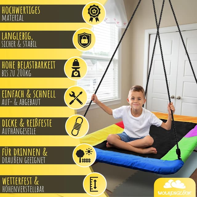 Thumbnail 6 de WOLKENGLÜCK® 3-in-1 Nestschaukel eckig (150 x 80 cm) mit Höhenverstellung bis 200 kg