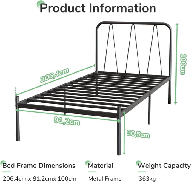 Detalle de Novilla Rete letto singolo 90x200 con testiera e spazio contenitivo, struttura in metallo nero