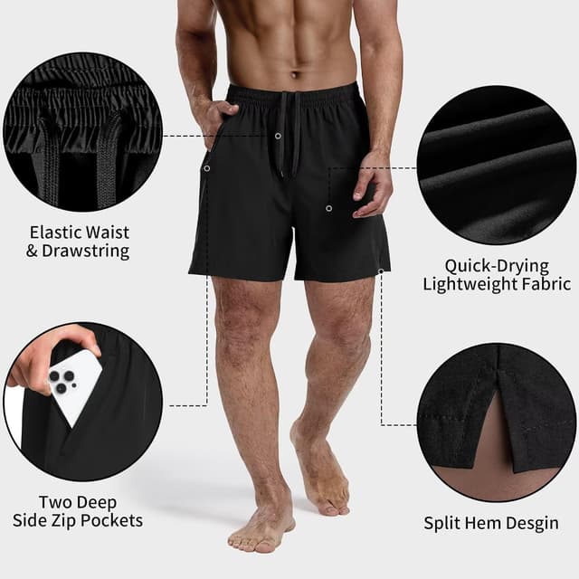 Detalle de FIONECA 3-Pack Men’s Athletic Running Shorts (5 Inch) with Quick-Dry Fabric & Zip Pockets