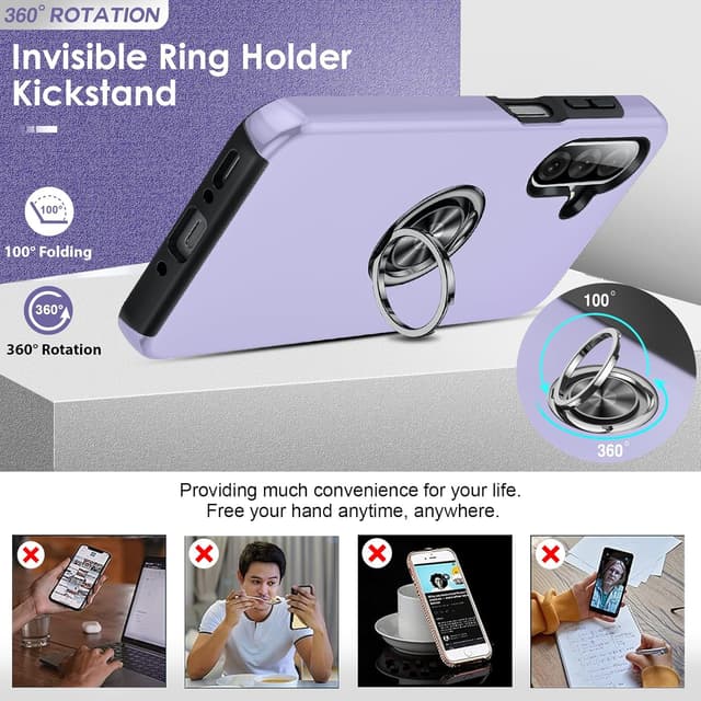 Detalle 2 de LeYi Galaxy A26 5G case with tempered glass, camera lens protectors and invisible 360° ring holder (Purple)