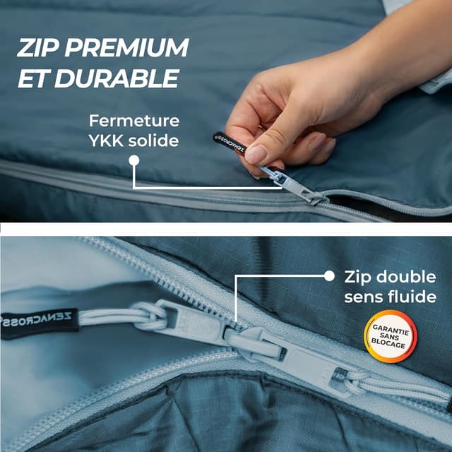 Detalle de Zenacross Sac de couchage adulte été ultra léger 1 personne (900 g) — compact pour camping, bivouac et randonnée