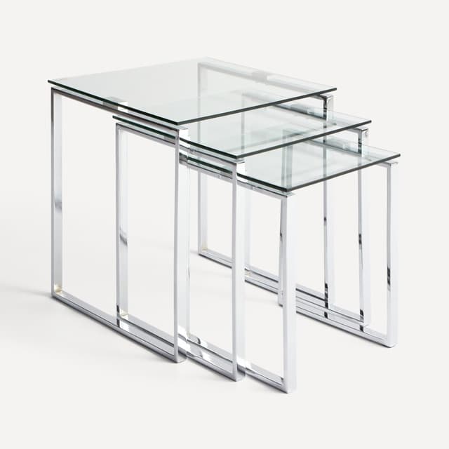 Detalle de El Corte Inglés Set Catalina — 3 mesas acero y cristal