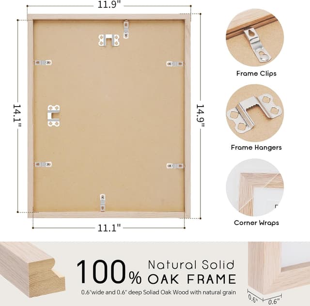 Detalle de puthiac 11x14 Solid Oak Wood Picture Frame (Plexi Front), Fits 8x10 with Mat or 11x14 Without Mat