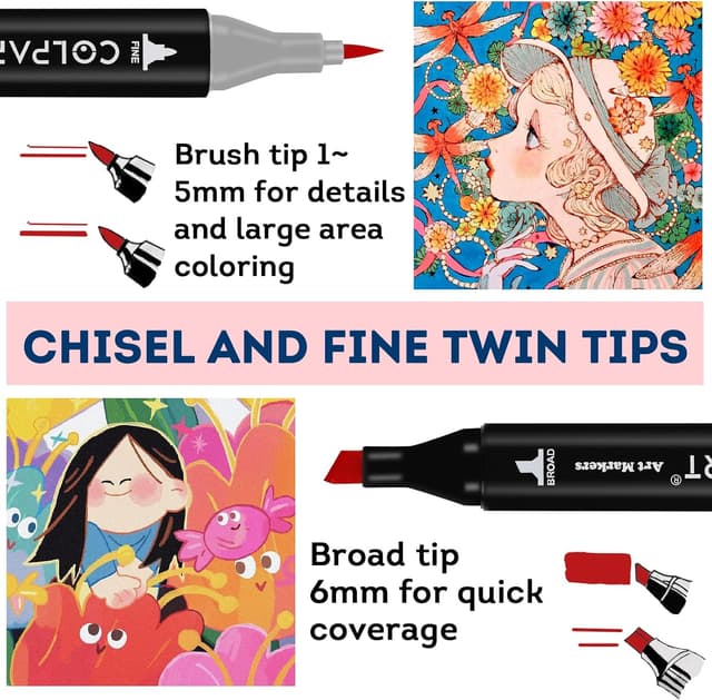 Detalle 2 de colpart 120 Dual Tip Alcohol Markers — 120 colours 🎨
