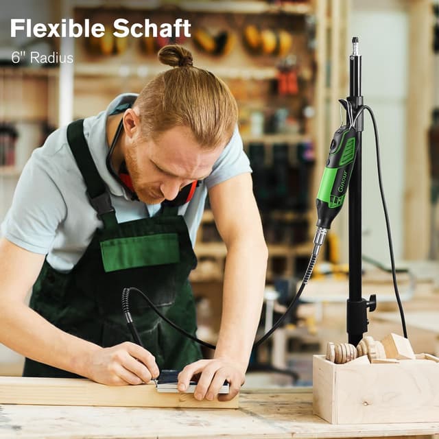 Detalle 2 de Ginour Rotary Tool Kit 200W (6 Variable Speeds 8000–35000RPM) with Keyless Chuck & Flex Shaft — 135 Accessories