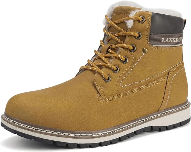 Detalle de Bottes d’hiver homme en cuir synthétique LANGDU fourrure chaude, semelle antidérapante et lacets (41–46 EU)