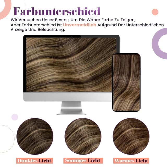 Detalle de LaaVoo Clip-in Echthaar Balayage Extensions (50 cm) Dunkelbraun/Karamellblond, Remy, 7-teilig, 105 g