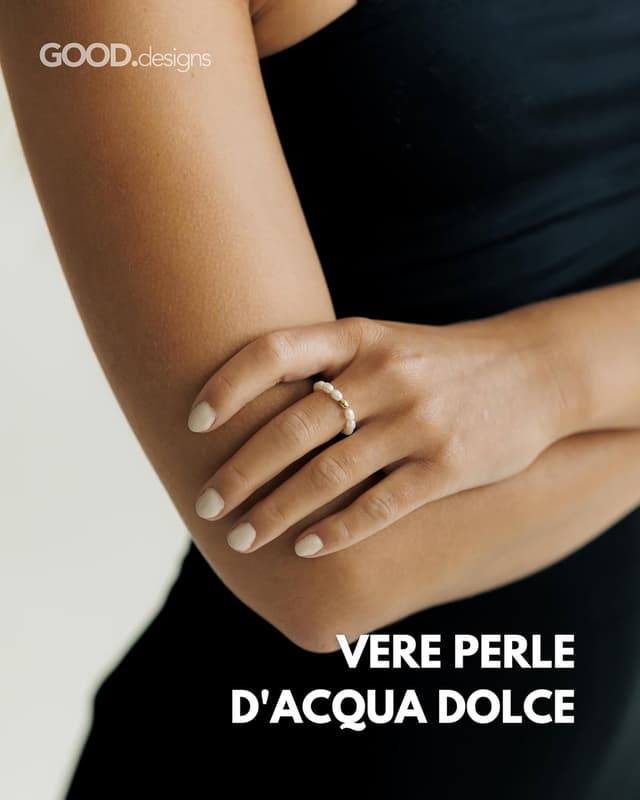 Detalle de GD GOOD.designs: anello anti-stress con perle di pietra naturale e perla centrale in argento 925