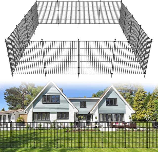 Detalle de 15-Panel No-Dig Decorative Outdoor Garden Fence (32 in H x 35.4 ft L) Rustproof Metal Wire Barrier for Dogs & Rabbits