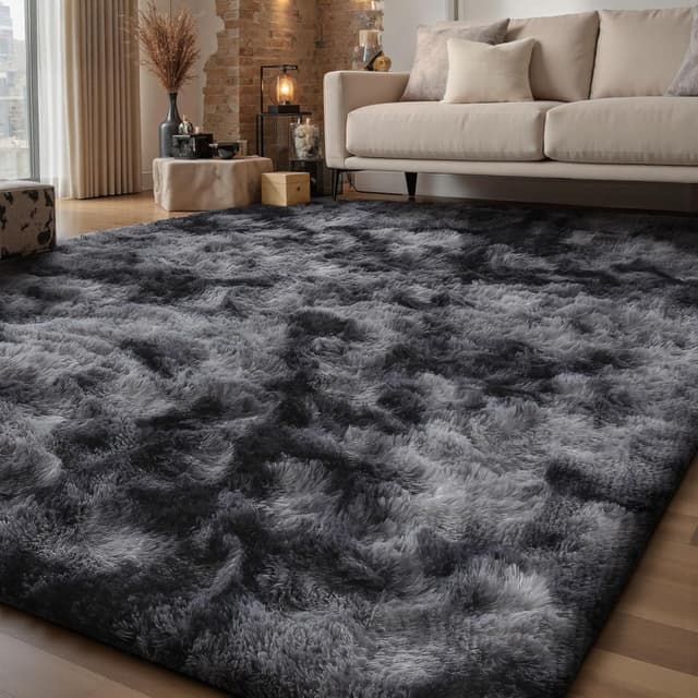 Detalle 2 de Sour Lemon Rugs Living Room 160x230cm Grey Shaggy Rug with Non-Slip Dots