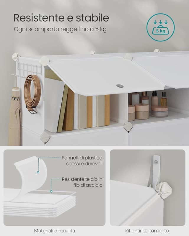 Thumbnail 6 de SONGMICS Scarpiera modulare bianco nuvola a 12 scomparti (fino a 48 paia) con sportelli LPC040W02