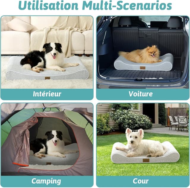 Thumbnail 6 de COZY KISS Panier Chien XL Orthopédique 130x90x20 cm avec bords surélevés, coussin lavable gris