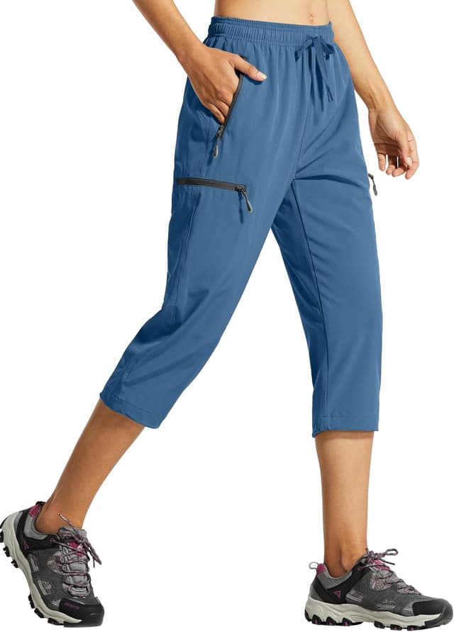 Detalle de Libin Women’s Lightweight Quick-Dry Cargo Capri Pants with Zipper Pockets