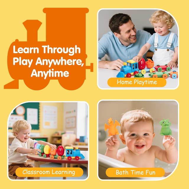 Detalle de hahaland Montessori dinosaur stacking train toy (18+ months) with Easter egg matching